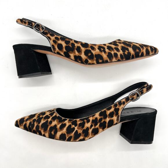 M GEMI Slingback Pump Womens 10.5 Leopard Print Calfhair Pointy Block Heel Suede - Picture 6 of 10